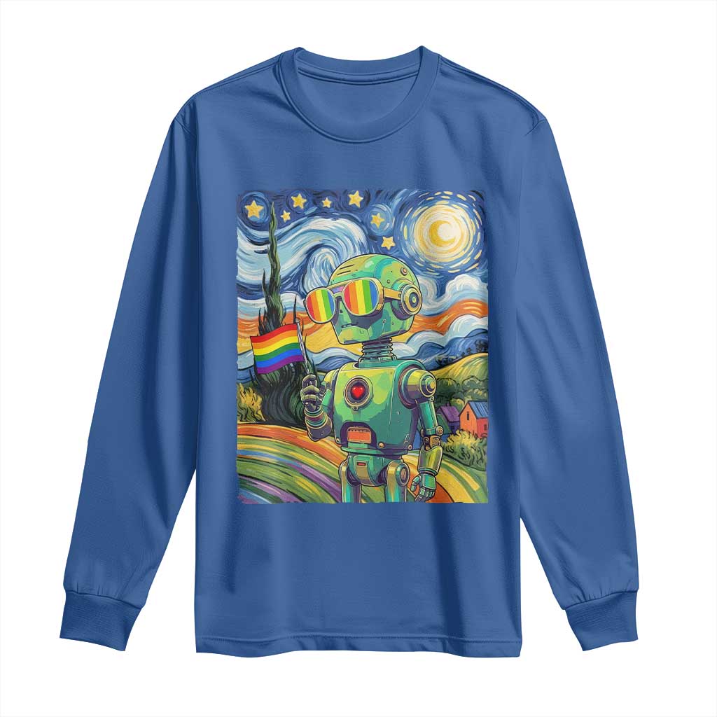 Funny Rainbow Starry Night Robot Pride Long Sleeve Shirt LGBTQ Geeky Gift