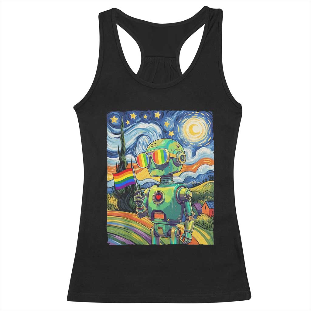Funny Rainbow Starry Night Robot Pride Racerback Tank Top LGBTQ Geeky Gift