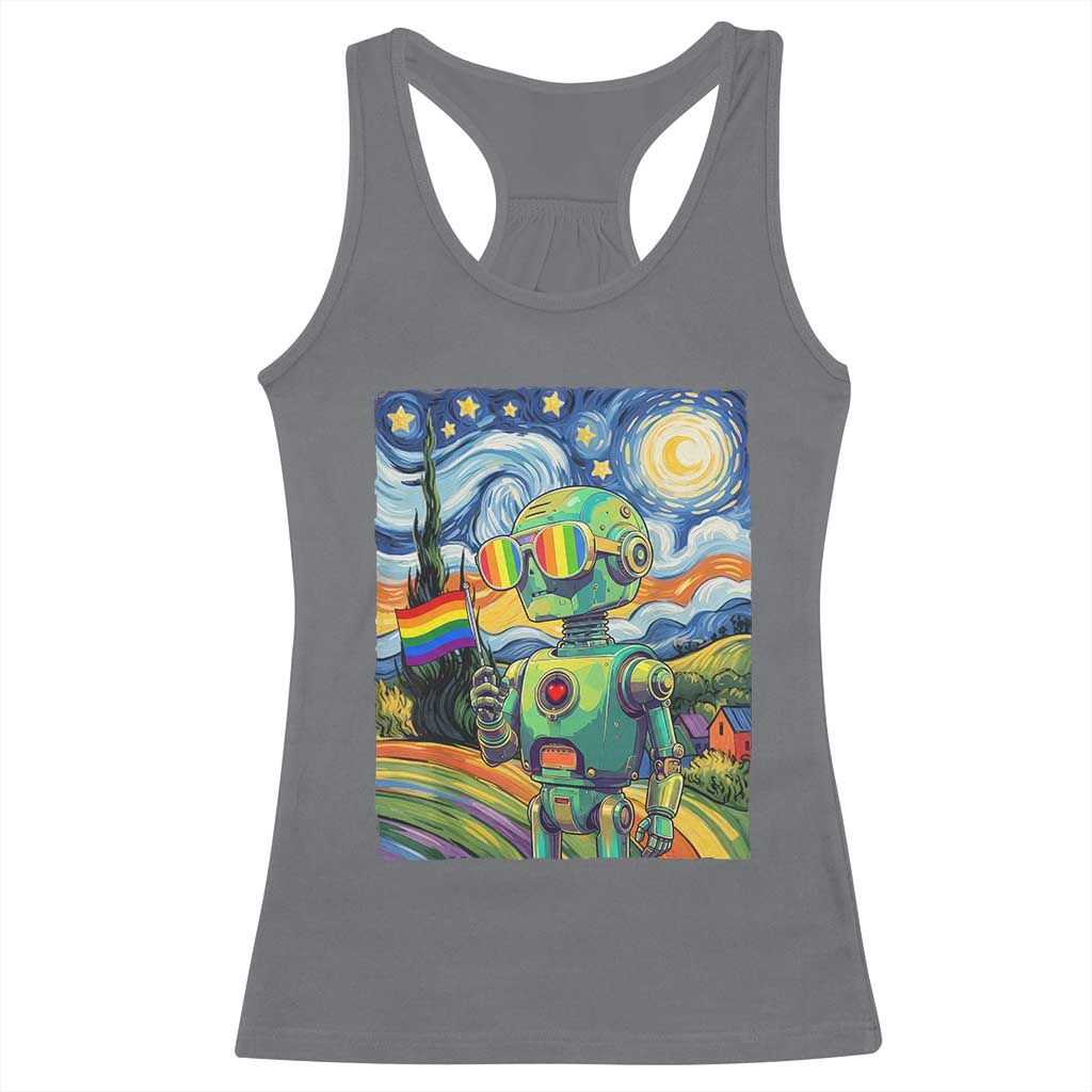 Funny Rainbow Starry Night Robot Pride Racerback Tank Top LGBTQ Geeky Gift
