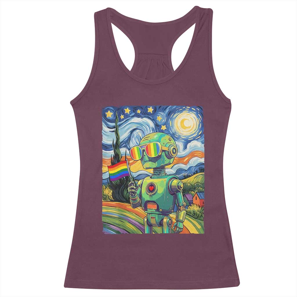 Funny Rainbow Starry Night Robot Pride Racerback Tank Top LGBTQ Geeky Gift