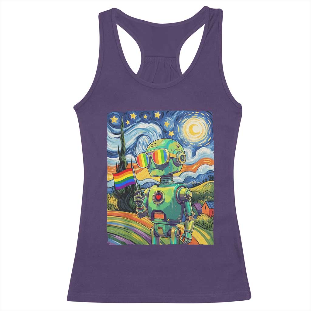 Funny Rainbow Starry Night Robot Pride Racerback Tank Top LGBTQ Geeky Gift