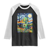 Funny Rainbow Starry Night Robot Pride Raglan Shirt LGBTQ Geeky Gift