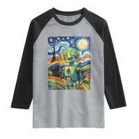 Funny Rainbow Starry Night Robot Pride Raglan Shirt LGBTQ Geeky Gift