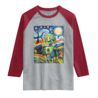 Funny Rainbow Starry Night Robot Pride Raglan Shirt LGBTQ Geeky Gift