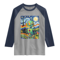 Funny Rainbow Starry Night Robot Pride Raglan Shirt LGBTQ Geeky Gift