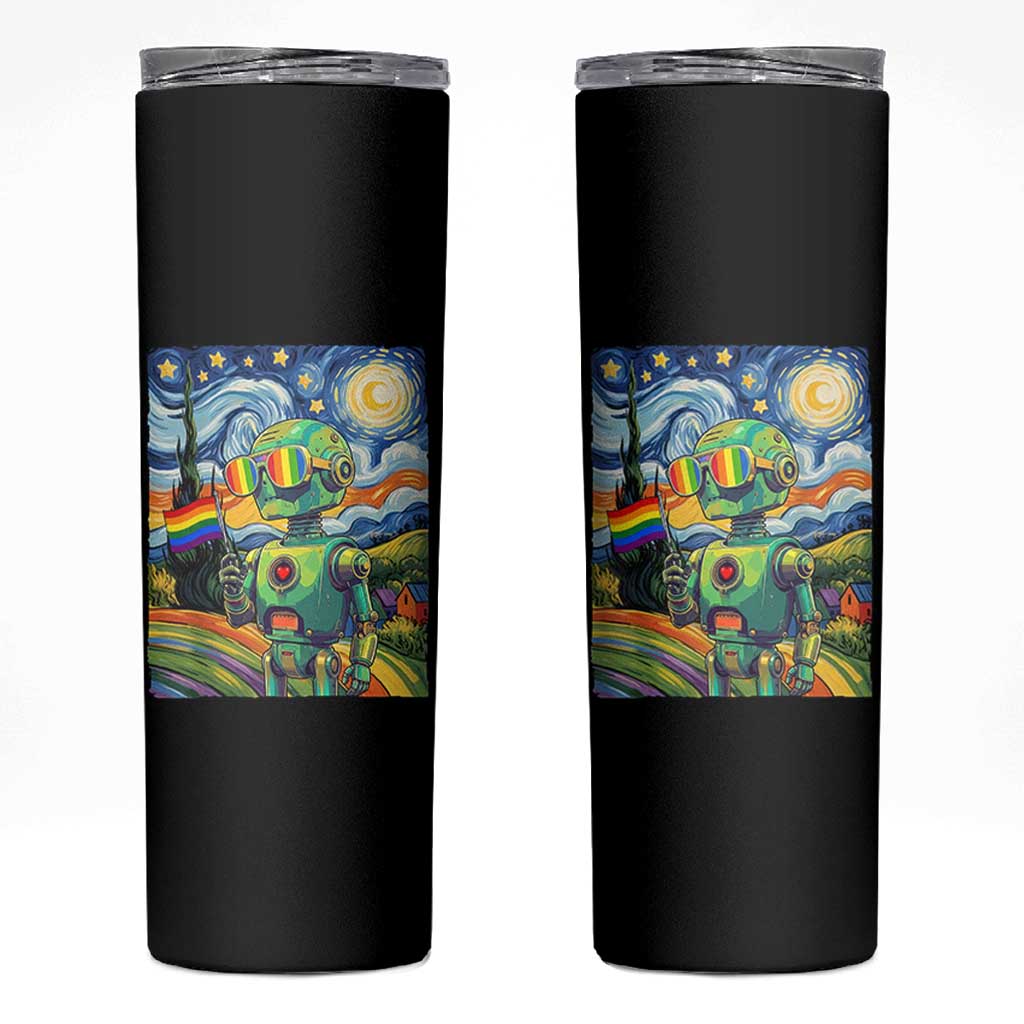 Funny Rainbow Starry Night Robot Pride Skinny Tumbler LGBTQ Geeky Gift