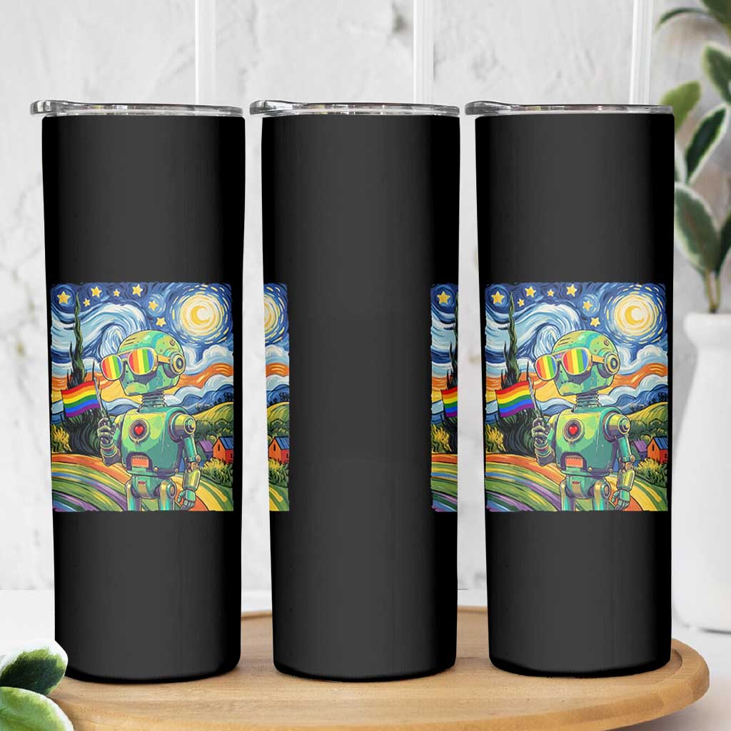 Funny Rainbow Starry Night Robot Pride Skinny Tumbler LGBTQ Geeky Gift