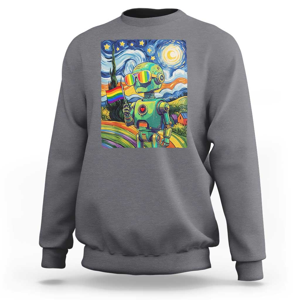 Funny Rainbow Starry Night Robot Pride Sweatshirt LGBTQ Geeky Gift