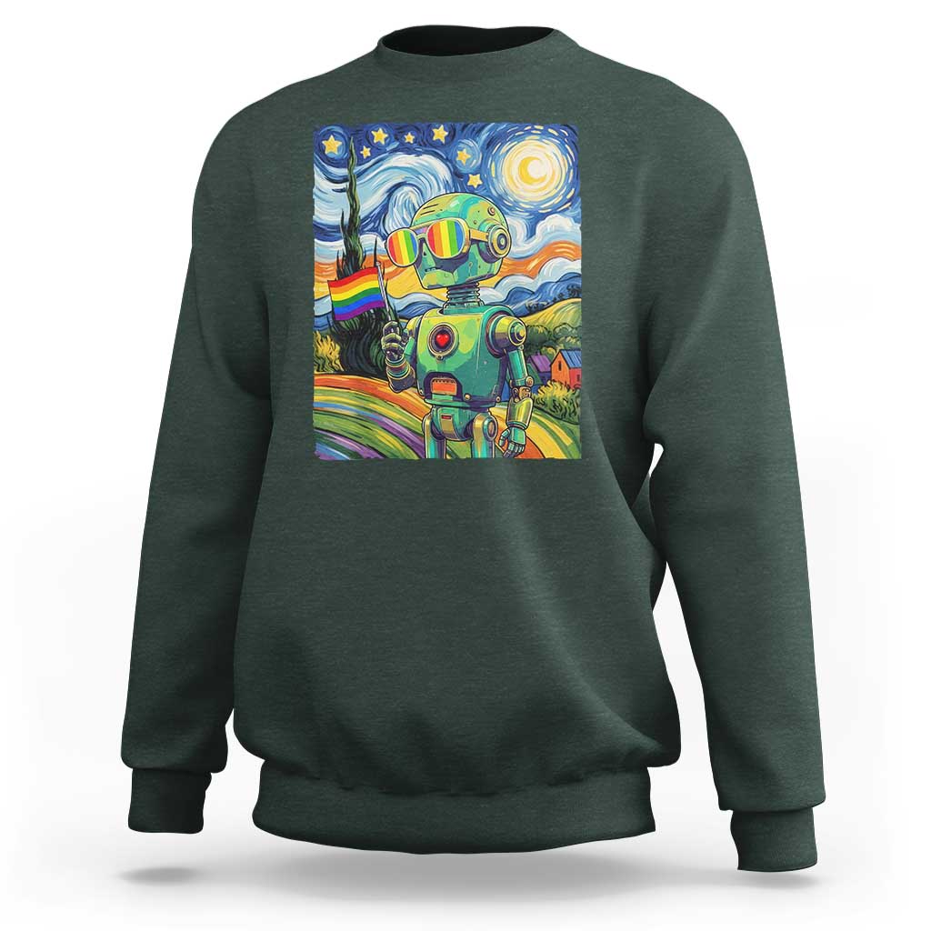 Funny Rainbow Starry Night Robot Pride Sweatshirt LGBTQ Geeky Gift