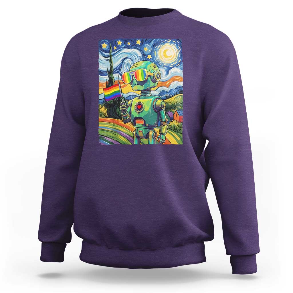 Funny Rainbow Starry Night Robot Pride Sweatshirt LGBTQ Geeky Gift