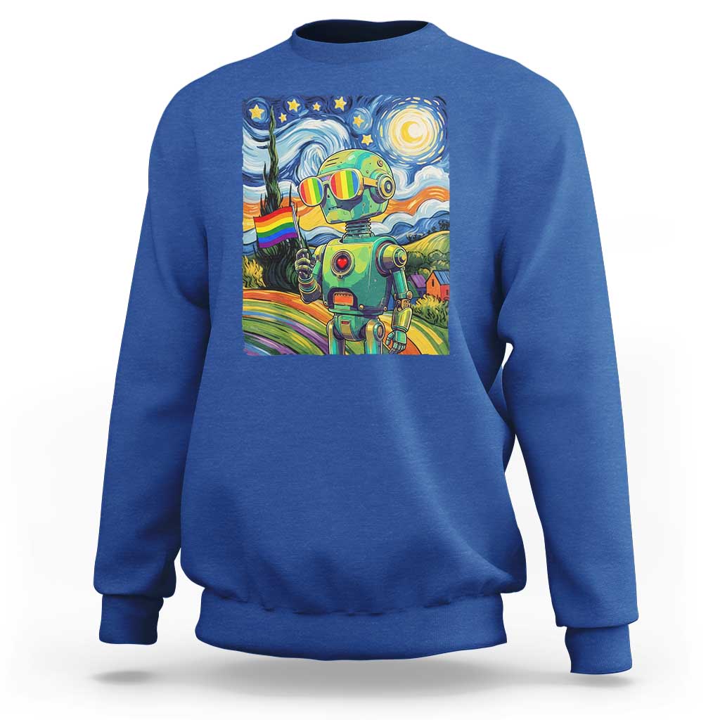 Funny Rainbow Starry Night Robot Pride Sweatshirt LGBTQ Geeky Gift