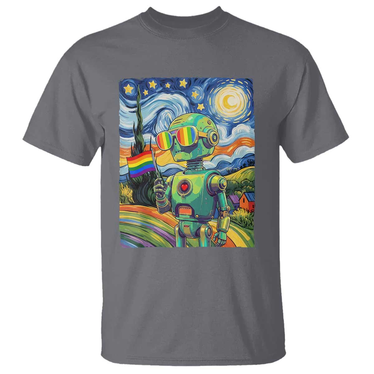 Funny Rainbow Starry Night Robot Pride T Shirt LGBTQ Geeky Gift