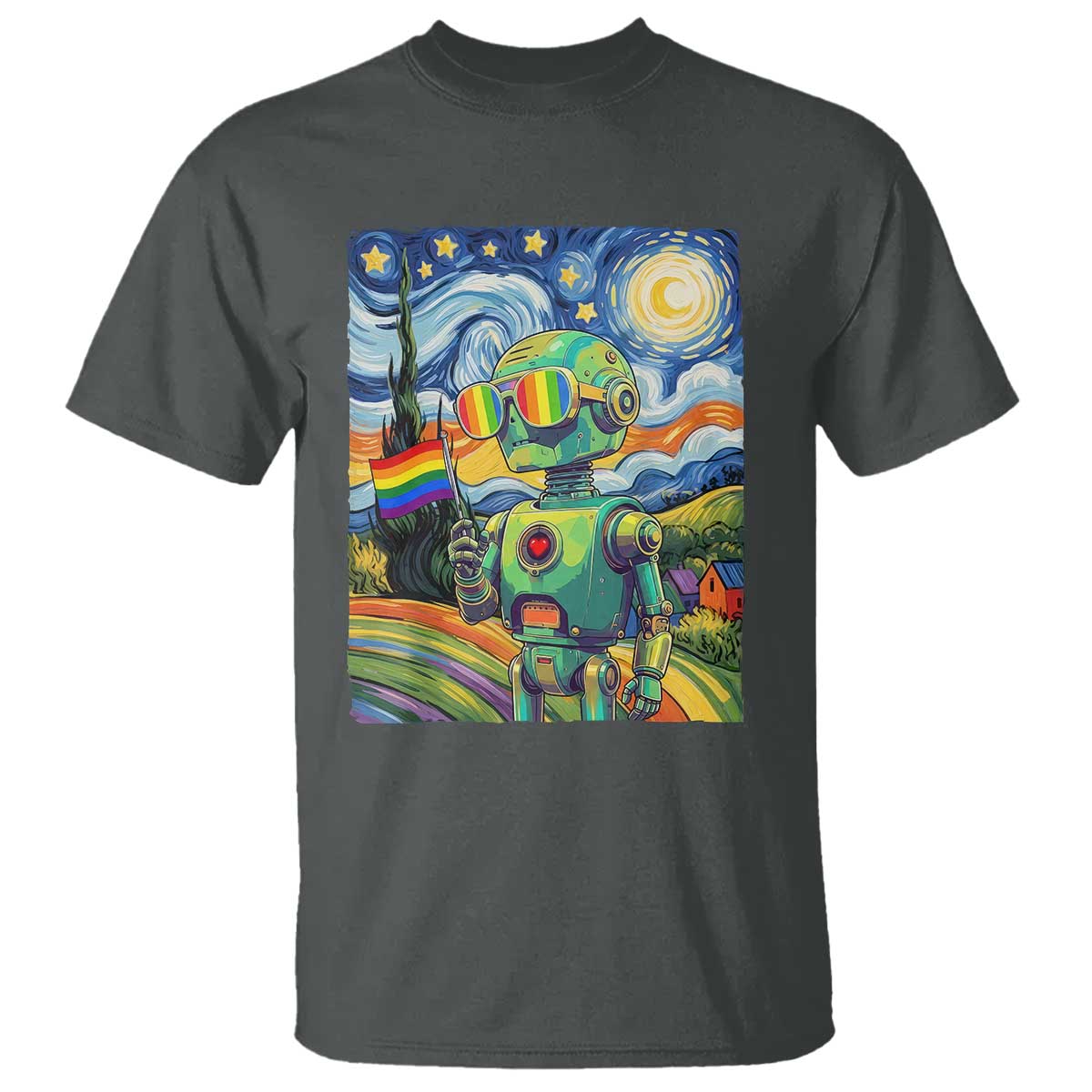 Funny Rainbow Starry Night Robot Pride T Shirt LGBTQ Geeky Gift