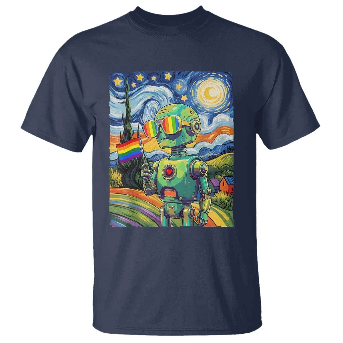 Funny Rainbow Starry Night Robot Pride T Shirt LGBTQ Geeky Gift