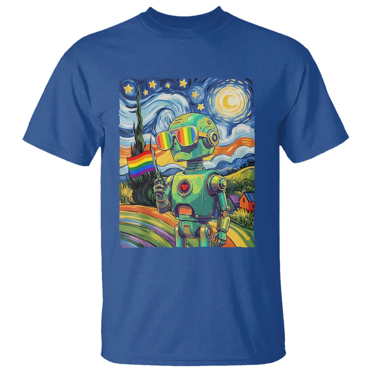 Funny Rainbow Starry Night Robot Pride T Shirt LGBTQ Geeky Gift