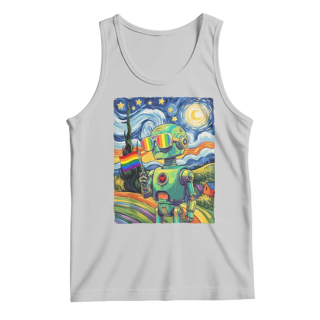 Funny Rainbow Starry Night Robot Pride Tank Top LGBTQ Geeky Gift