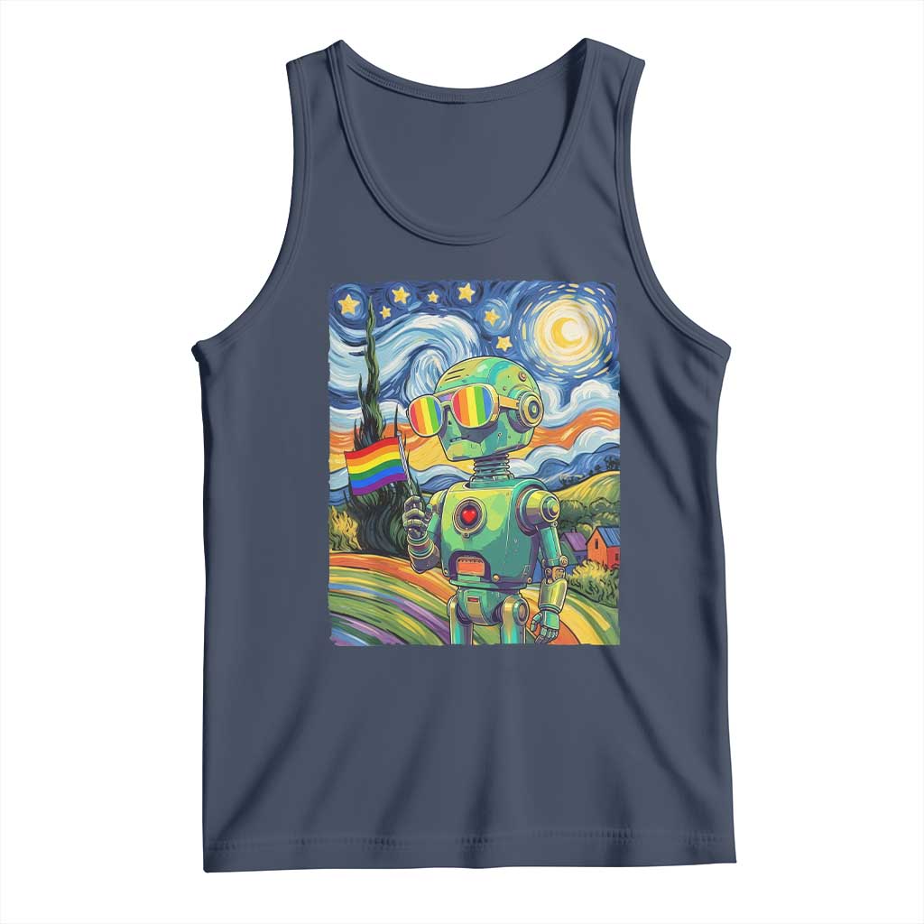 Funny Rainbow Starry Night Robot Pride Tank Top LGBTQ Geeky Gift