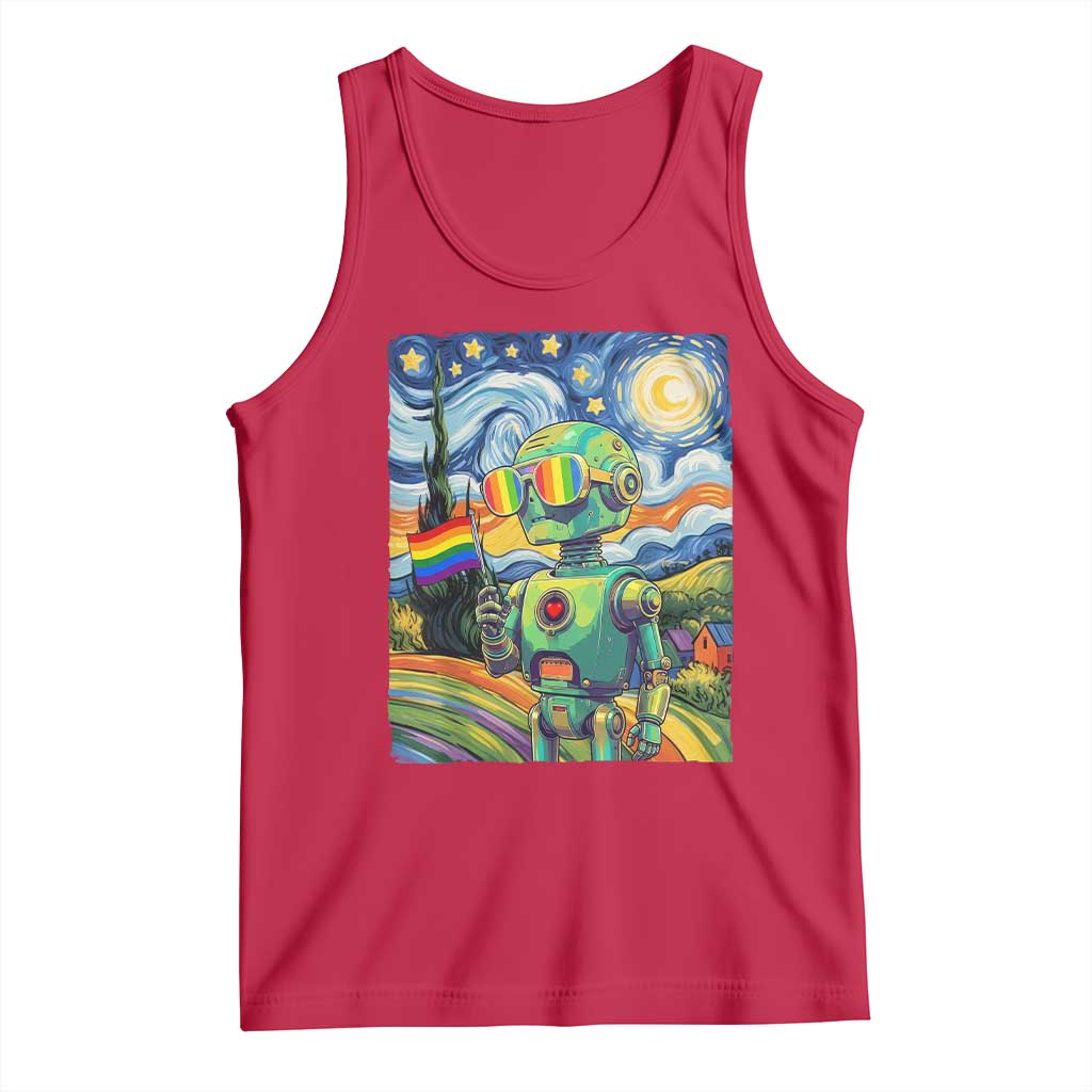 Funny Rainbow Starry Night Robot Pride Tank Top LGBTQ Geeky Gift