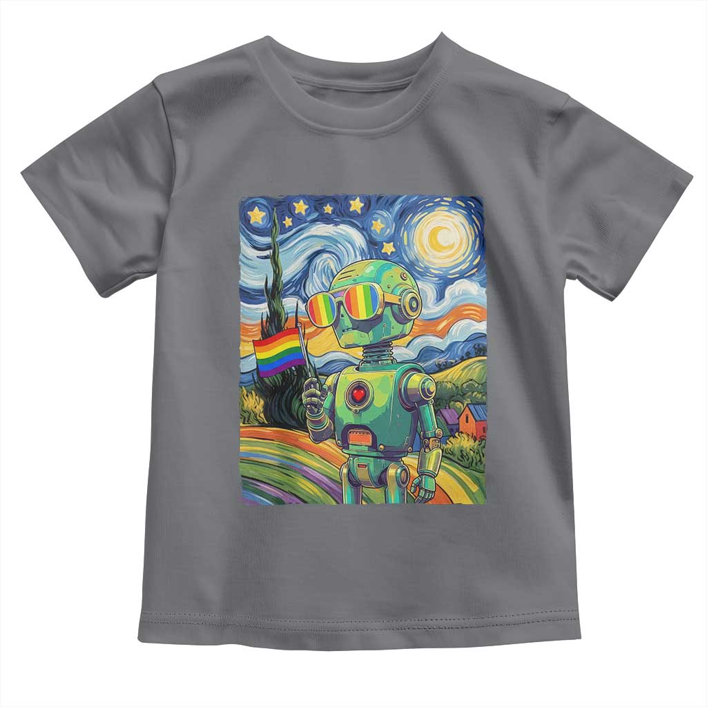 Funny Rainbow Starry Night Robot Pride Toddler T Shirt LGBTQ Geeky Gift