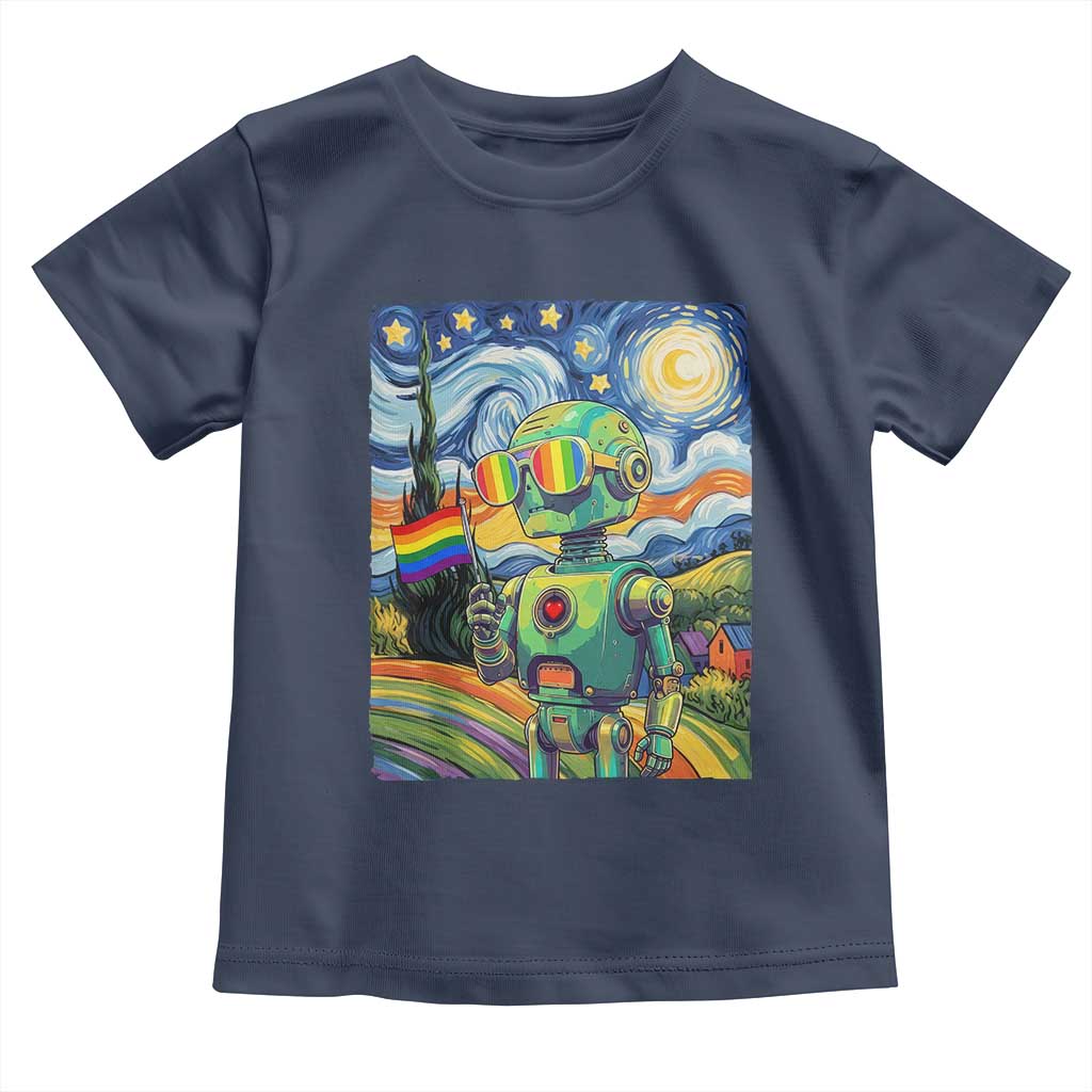 Funny Rainbow Starry Night Robot Pride Toddler T Shirt LGBTQ Geeky Gift