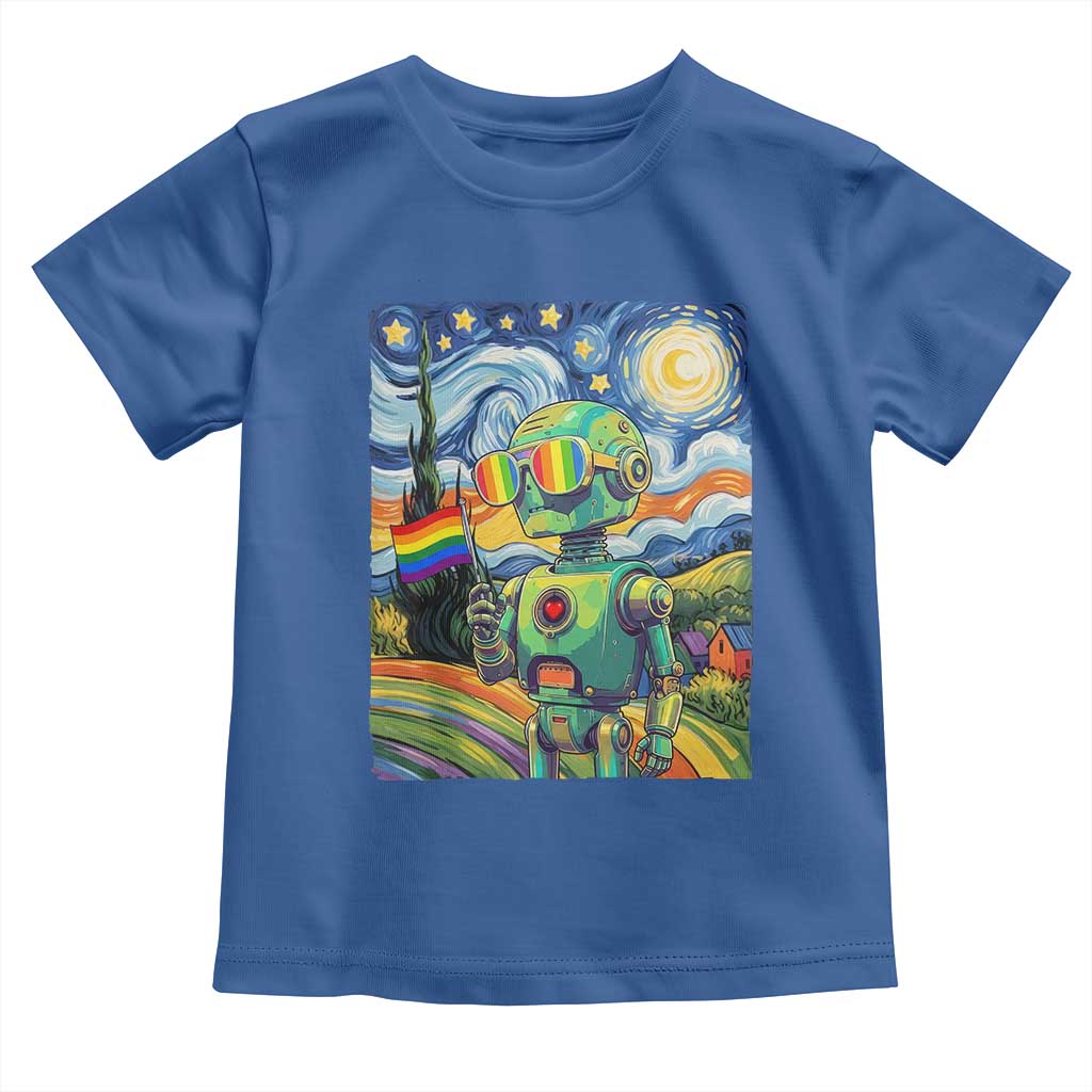 Funny Rainbow Starry Night Robot Pride Toddler T Shirt LGBTQ Geeky Gift