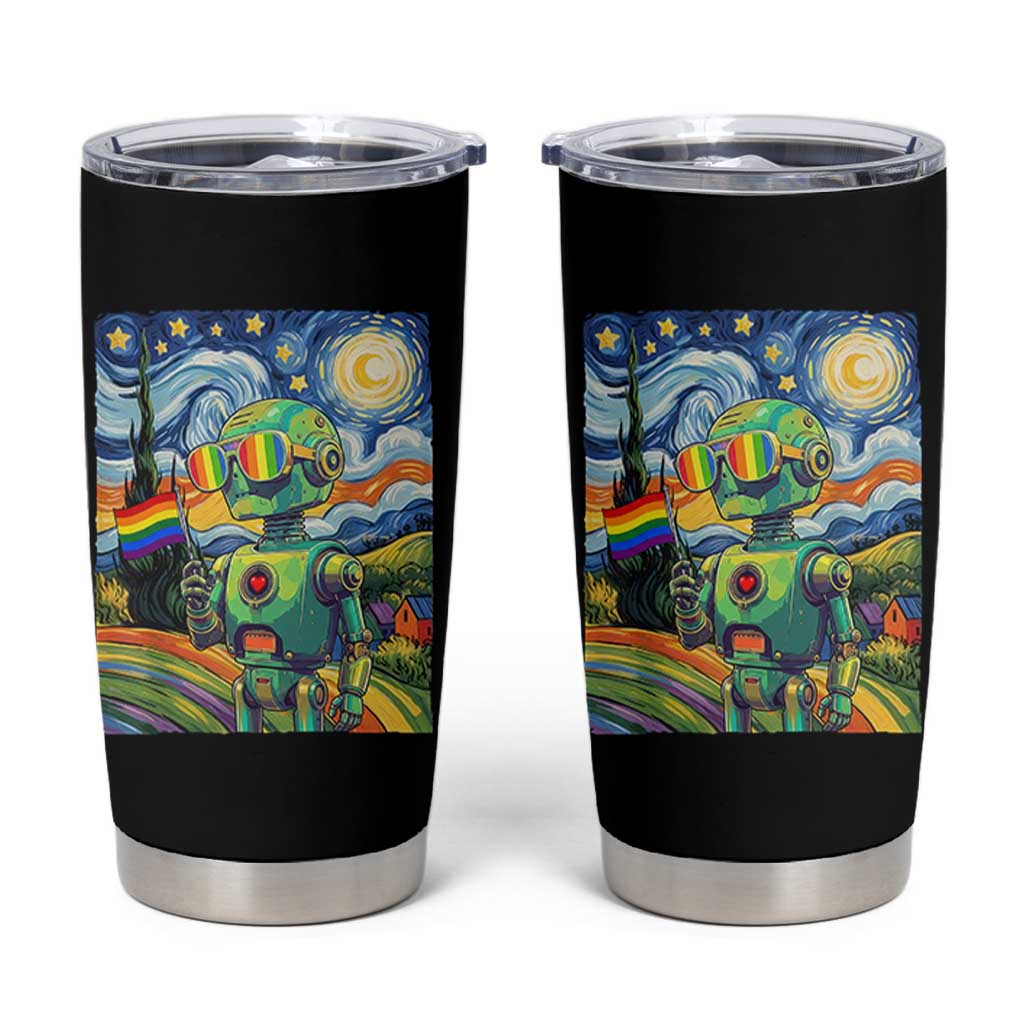 Funny Rainbow Starry Night Robot Pride Tumbler Cup LGBTQ Geeky Gift