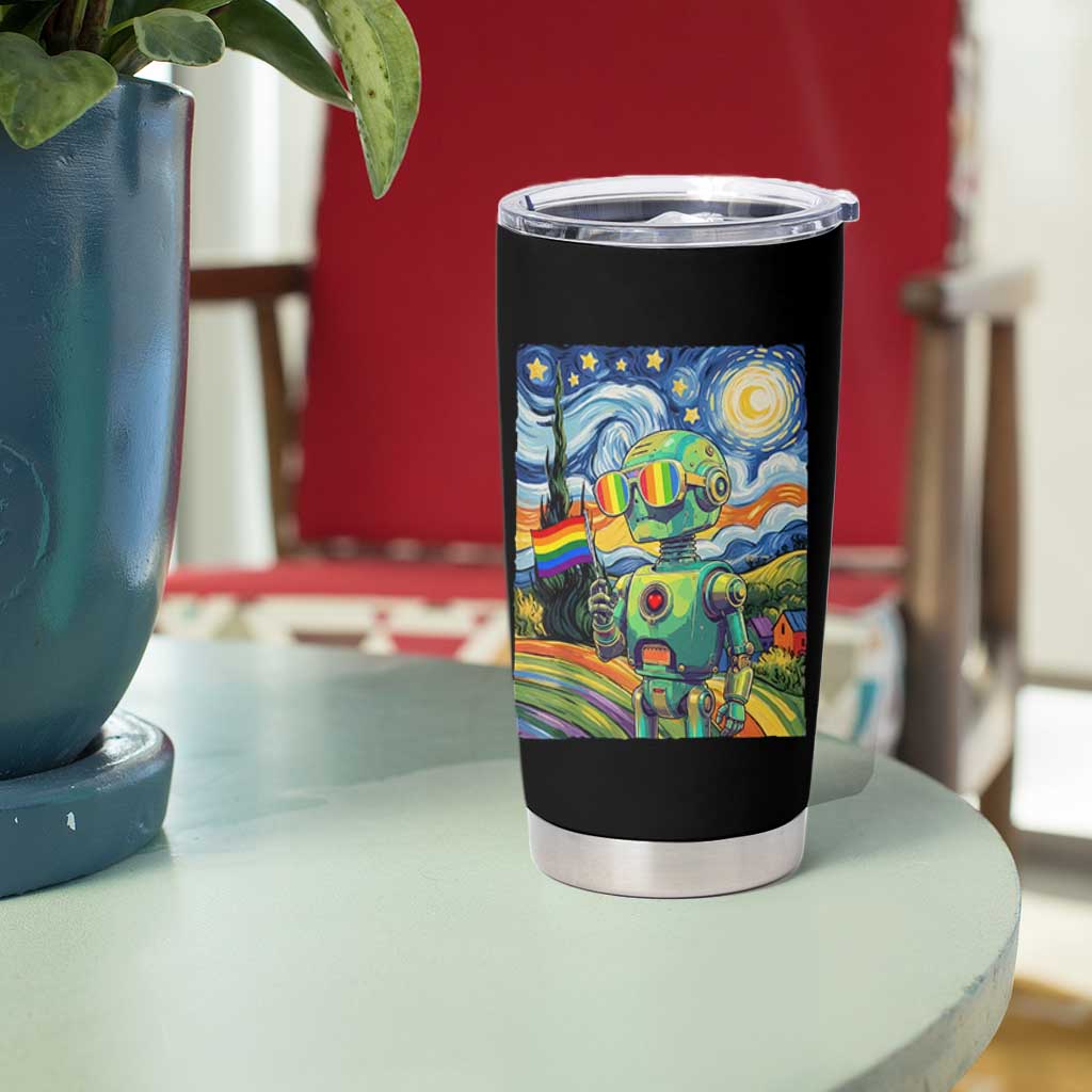 Funny Rainbow Starry Night Robot Pride Tumbler Cup LGBTQ Geeky Gift