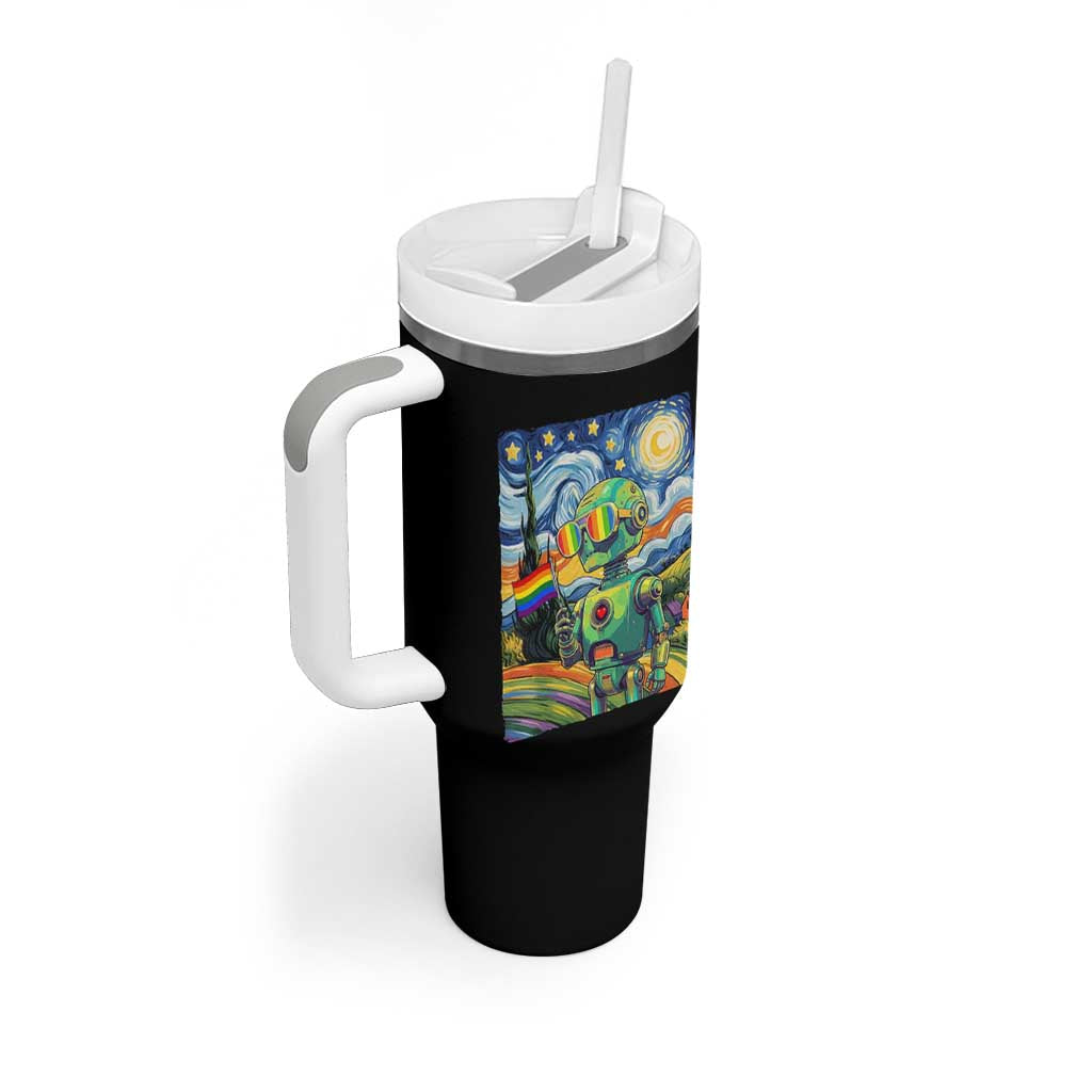 Funny Rainbow Starry Night Robot Pride Tumbler With Handle LGBTQ Geeky Gift