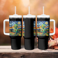 Funny Rainbow Starry Night Robot Pride Tumbler With Handle LGBTQ Geeky Gift