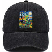 Funny Rainbow Starry Night Robot Pride Washed Cotton Baseball Cap LGBTQ Geeky Gift