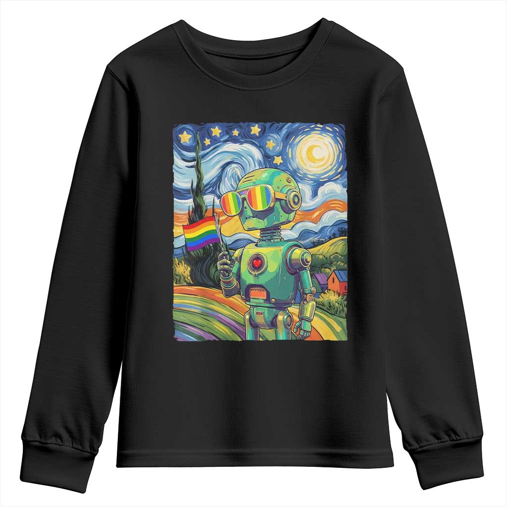 Funny Rainbow Starry Night Robot Pride Youth Sweatshirt LGBTQ Geeky Gift