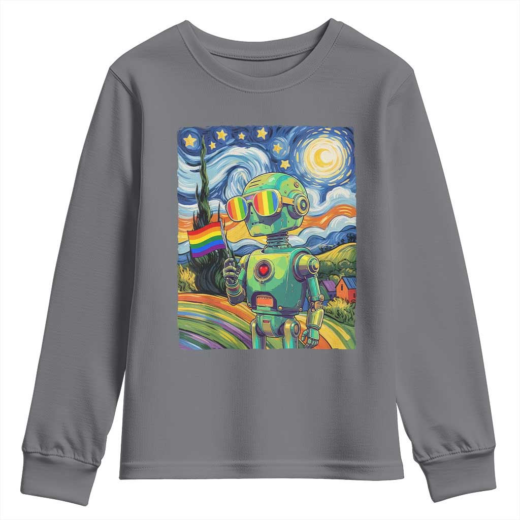 Funny Rainbow Starry Night Robot Pride Youth Sweatshirt LGBTQ Geeky Gift