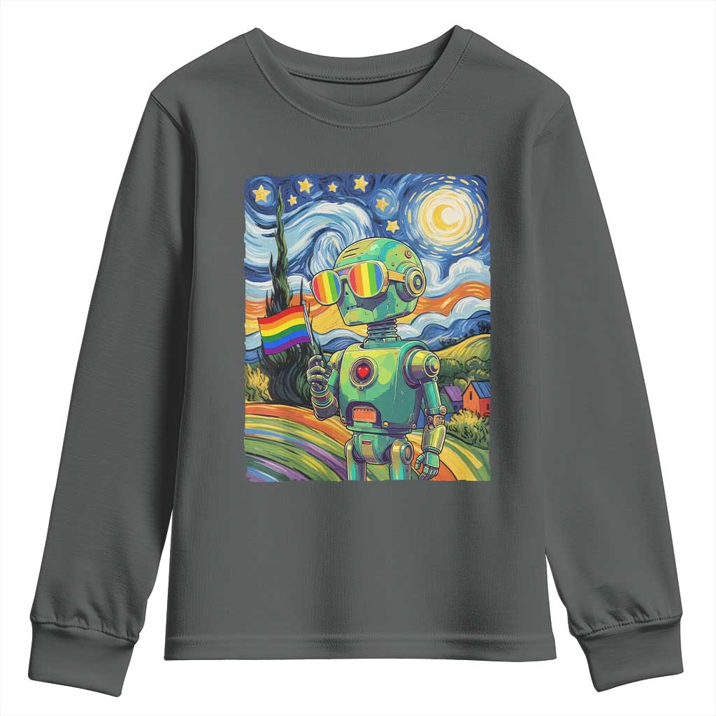 Funny Rainbow Starry Night Robot Pride Youth Sweatshirt LGBTQ Geeky Gift