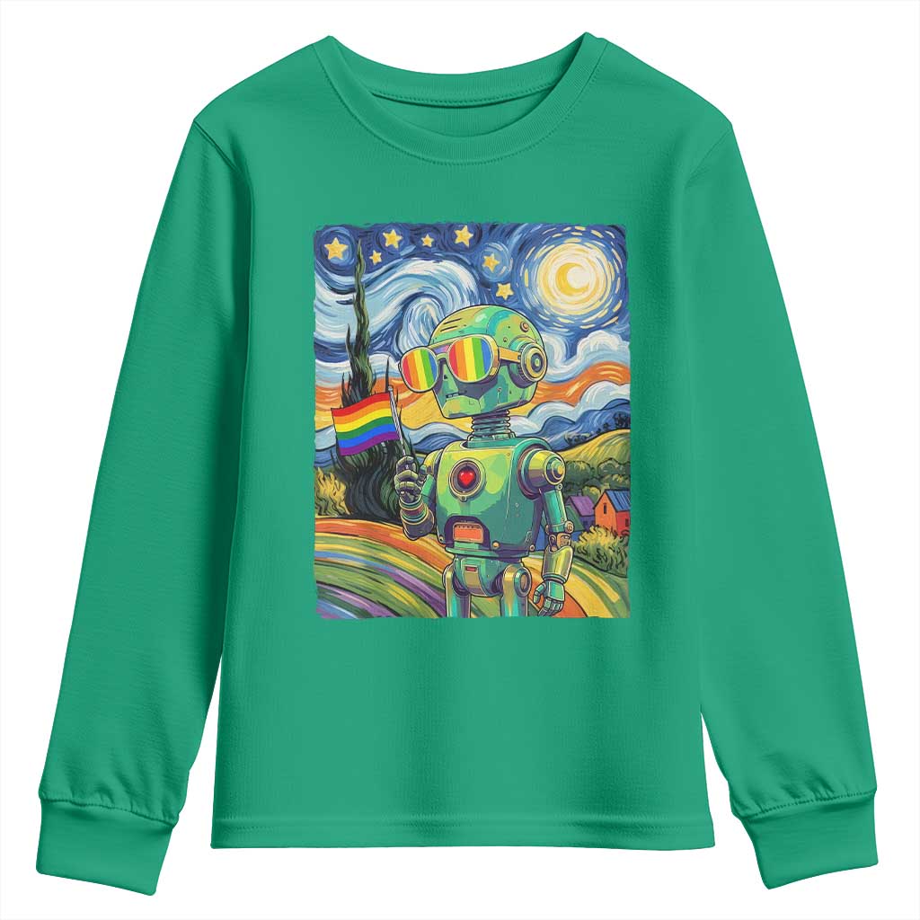 Funny Rainbow Starry Night Robot Pride Youth Sweatshirt LGBTQ Geeky Gift