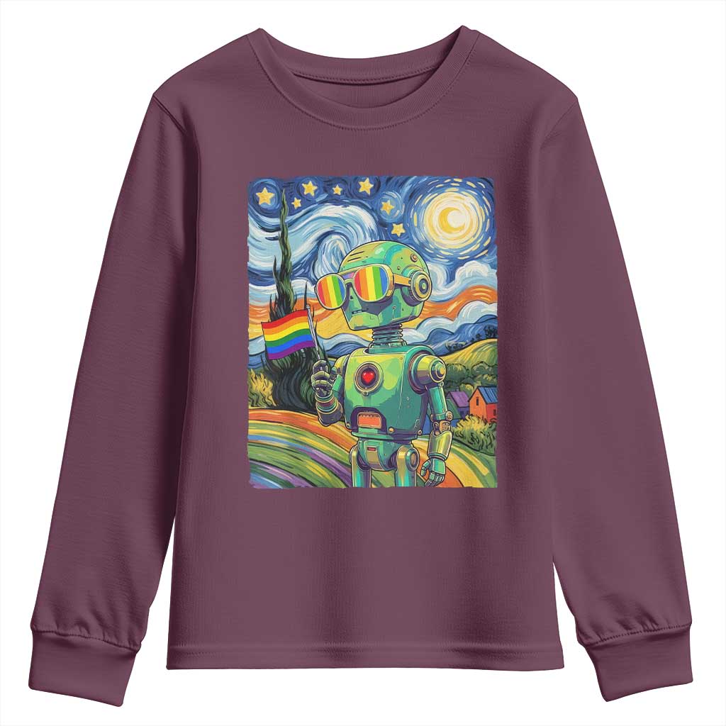 Funny Rainbow Starry Night Robot Pride Youth Sweatshirt LGBTQ Geeky Gift