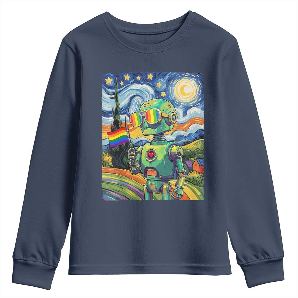 Funny Rainbow Starry Night Robot Pride Youth Sweatshirt LGBTQ Geeky Gift
