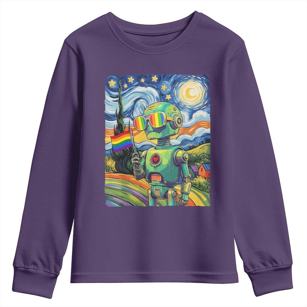 Funny Rainbow Starry Night Robot Pride Youth Sweatshirt LGBTQ Geeky Gift