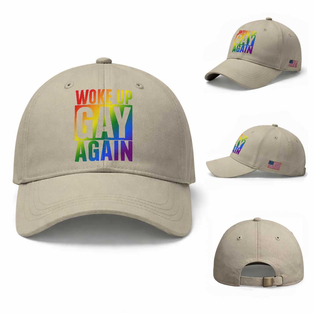 Funny LGBTQ Pride Month Baseball Cap Woke Up Gay Again