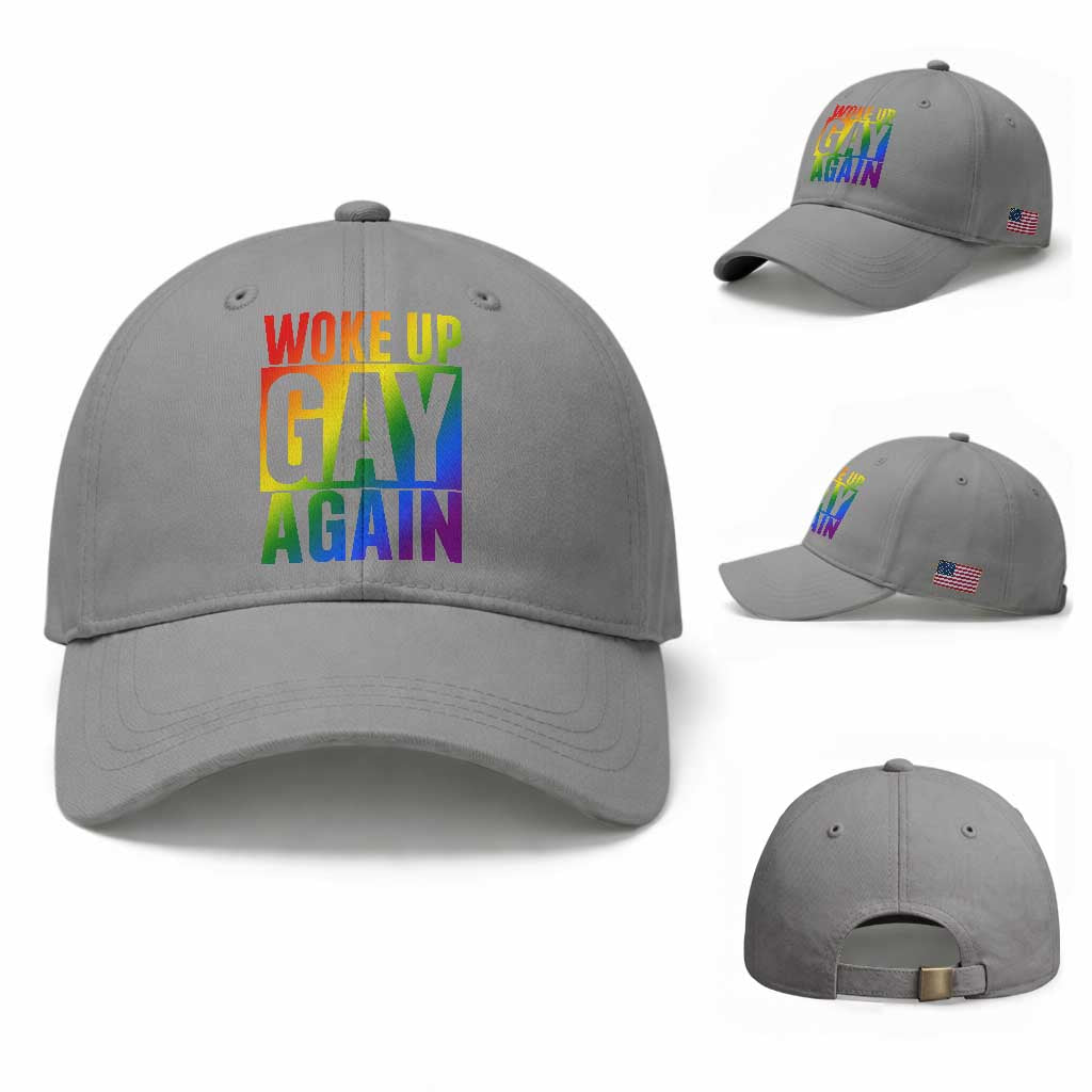 Funny LGBTQ Pride Month Baseball Cap Woke Up Gay Again
