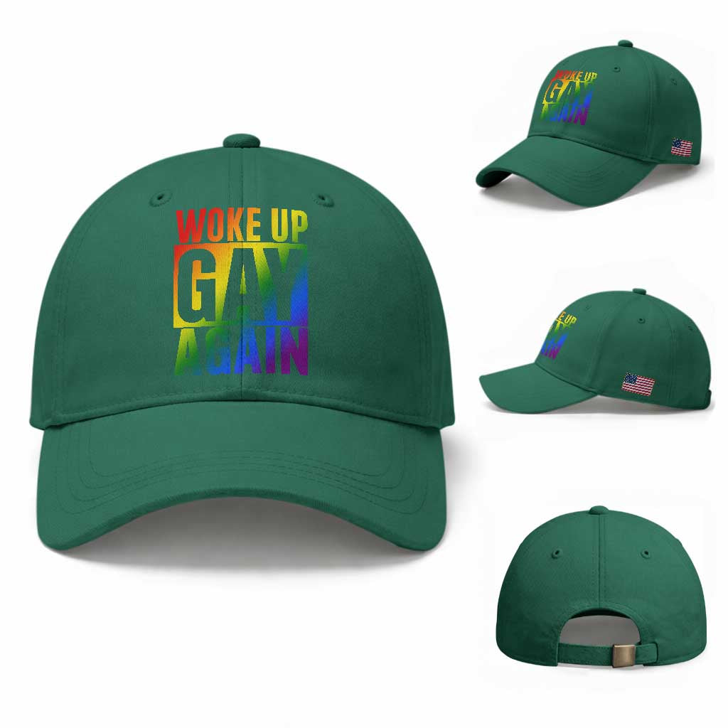 Funny LGBTQ Pride Month Baseball Cap Woke Up Gay Again