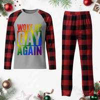 Funny LGBTQ Pride Month Plaid Pajama Set Woke Up Gay Again