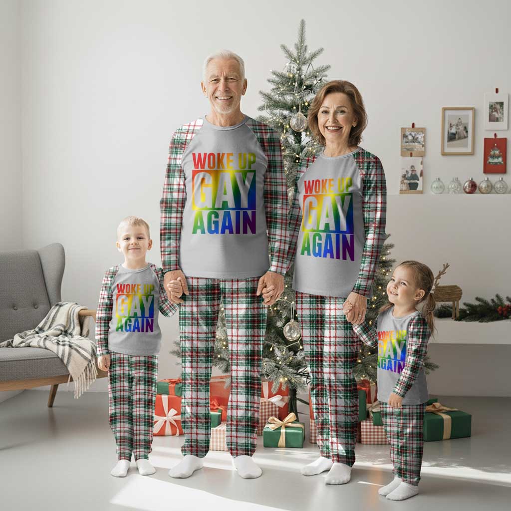 Funny LGBTQ Pride Month Plaid Pajama Set Woke Up Gay Again