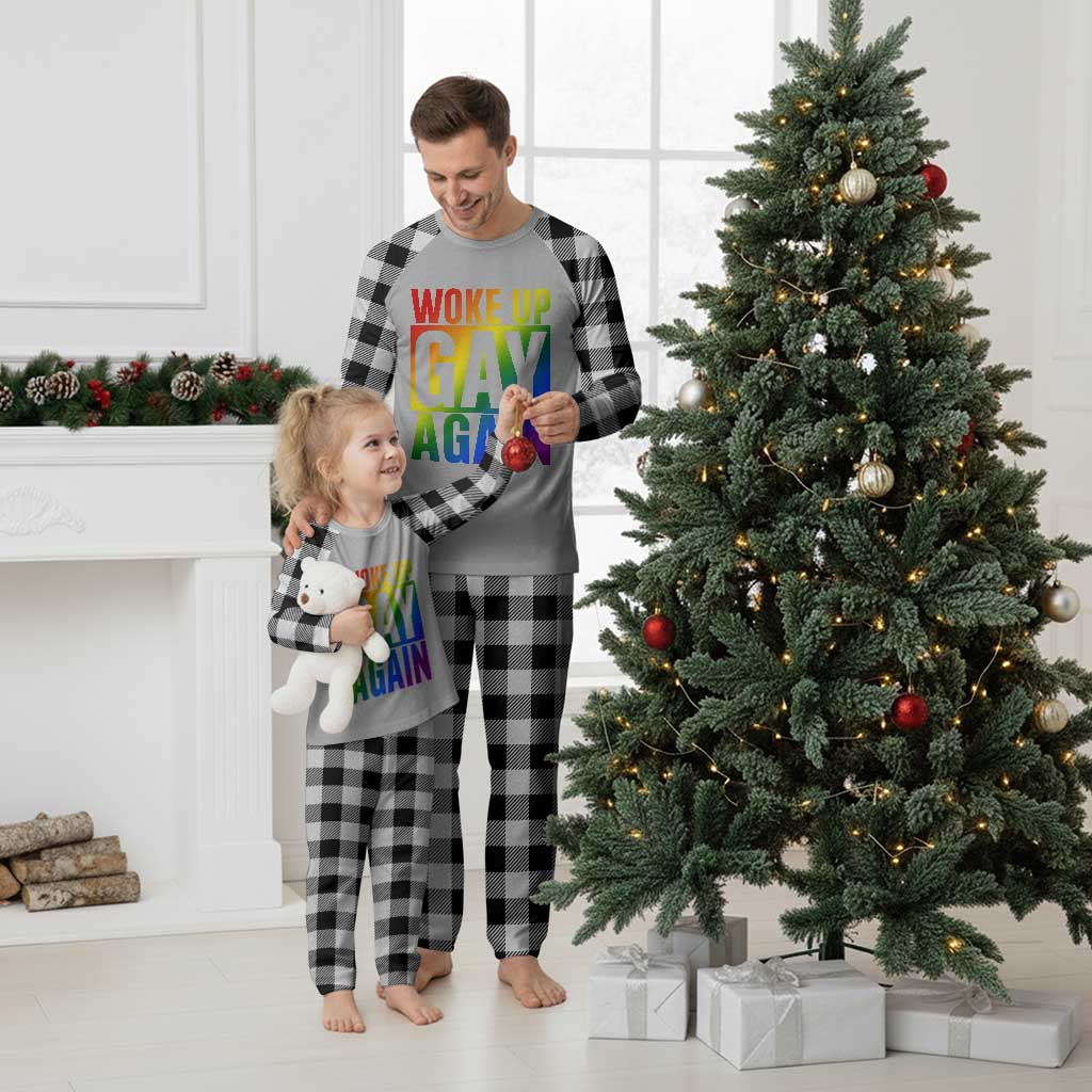 Funny LGBTQ Pride Month Plaid Pajama Set Woke Up Gay Again