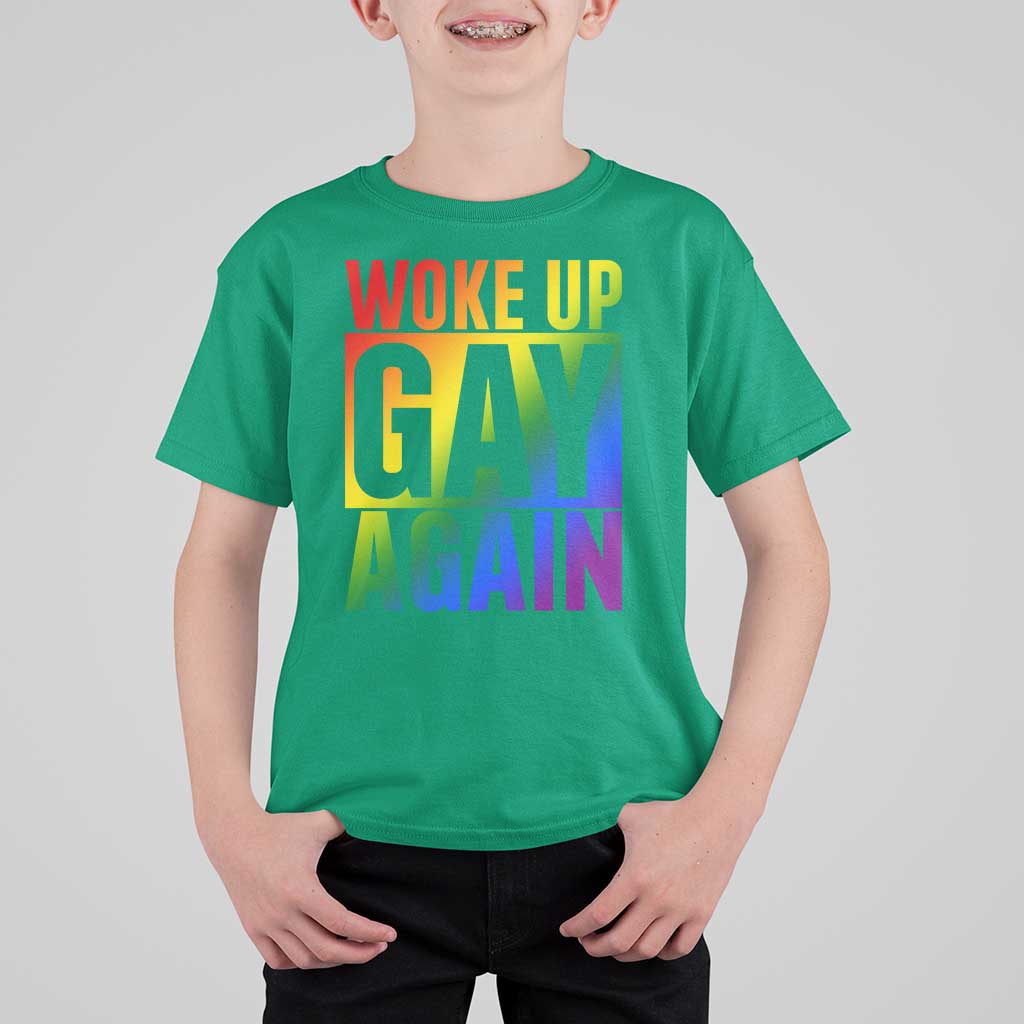 Funny LGBTQ Pride Month T Shirt For Kid Woke Up Gay Again