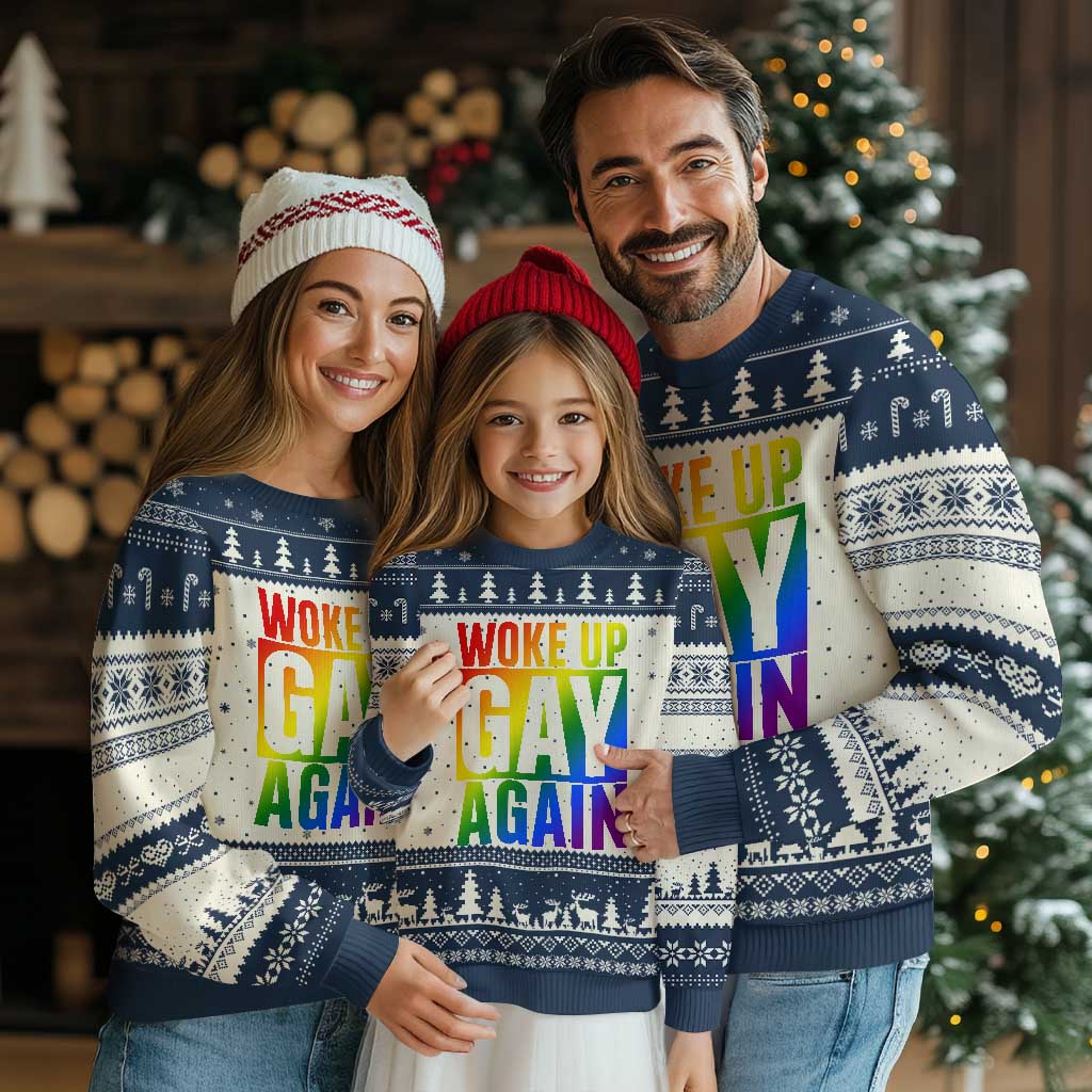 Funny LGBTQ Pride Month Ugly Christmas Sweater Woke Up Gay Again