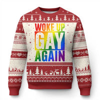 Funny LGBTQ Pride Month Ugly Christmas Sweater Woke Up Gay Again