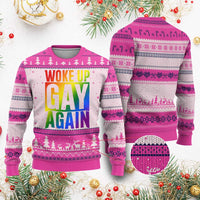 Funny LGBTQ Pride Month Ugly Christmas Sweater Woke Up Gay Again
