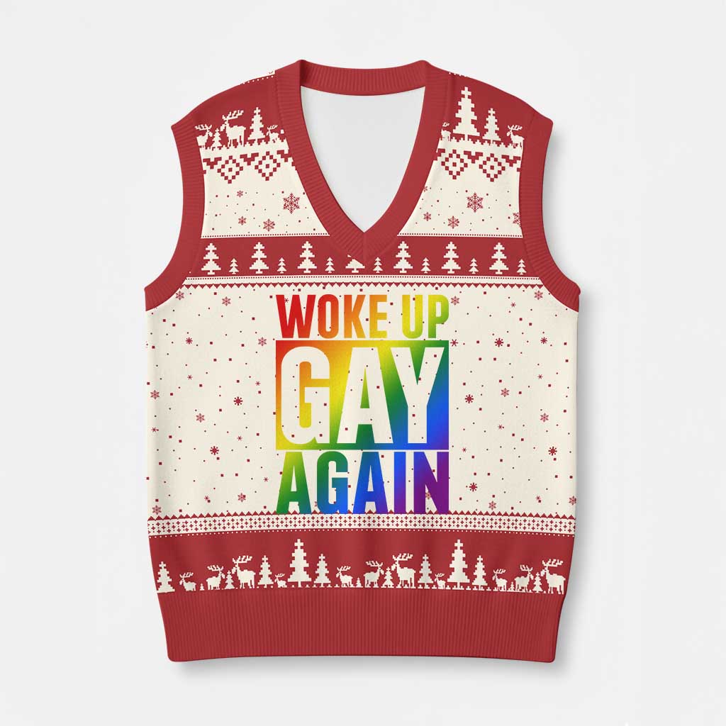 Funny LGBTQ Pride Month V-Neck Knit Sweater Vest Woke Up Gay Again