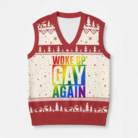Funny LGBTQ Pride Month V-Neck Knit Sweater Vest Woke Up Gay Again