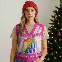 Funny LGBTQ Pride Month V-Neck Knit Sweater Vest Woke Up Gay Again